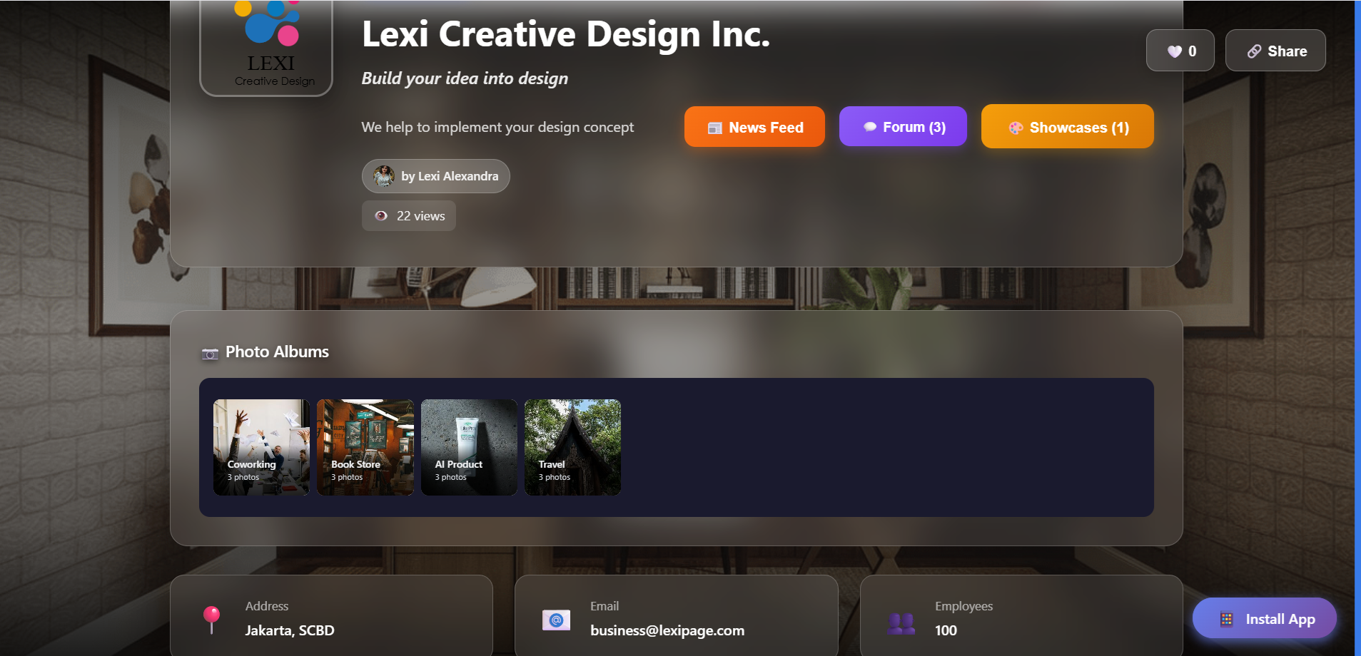 Business page screenshot