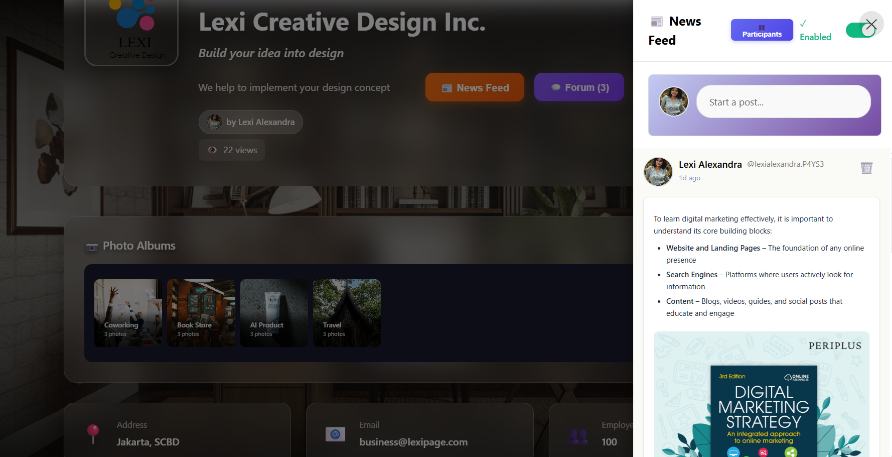 Business page screenshot