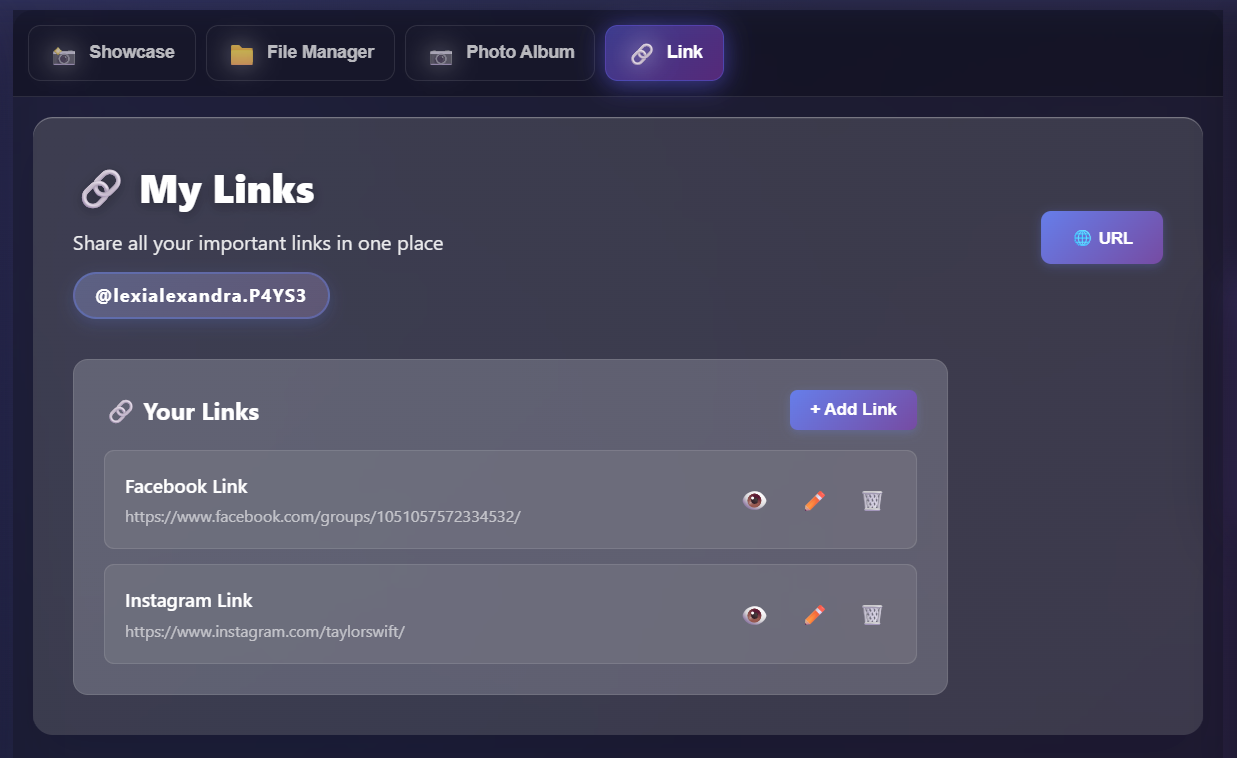 Link page screenshot